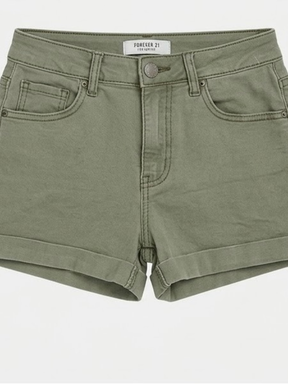 Forever 21 Olive Green High-Rise Rolled Hem Jean Shorts